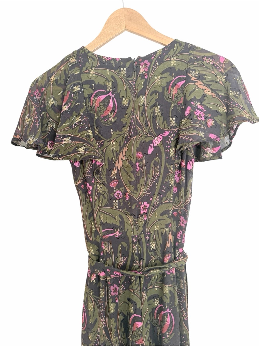 Anthropologie Olive Brenda Green Floral Jumpsuit with Pink Accents Sz 2 - Picture 9 of 11